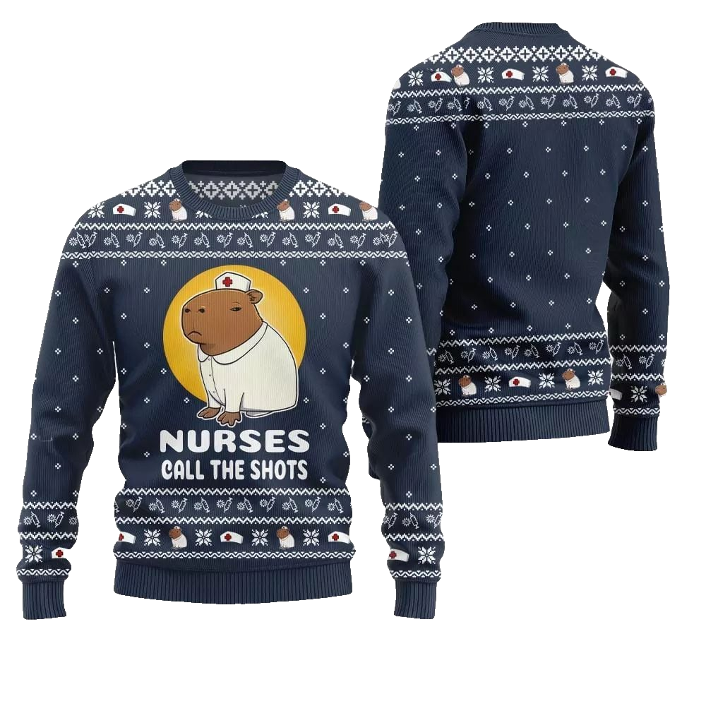 2026 Christmas Nurse Capybara Call The Shots Ugly Christmas Sweater - Moonbestprint
