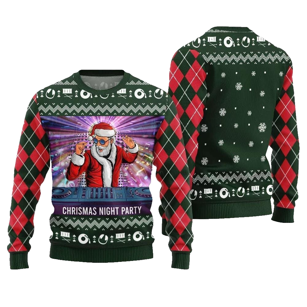 2026 Christmas Night Party DJ Santa Ugly Sweater - Moonbestprint