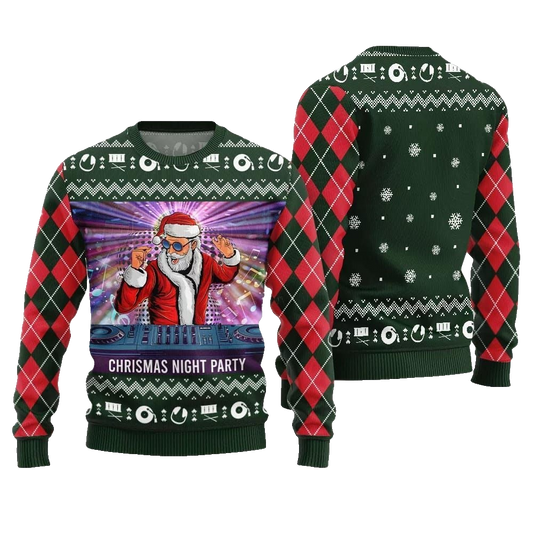 2026 Christmas Night Party DJ Santa Ugly Sweater - Moonbestprint