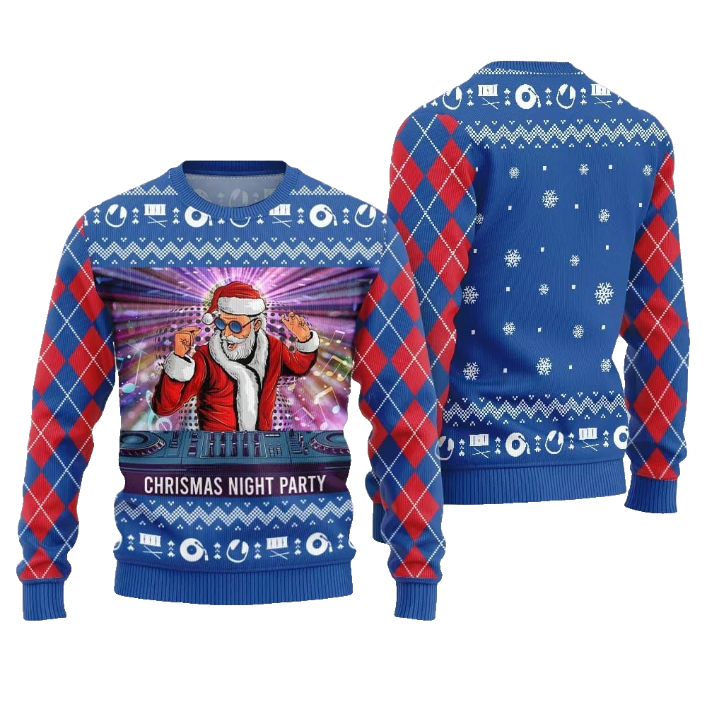 2026 Christmas Night Party DJ Santa Ugly Sweater - Moonbestprint