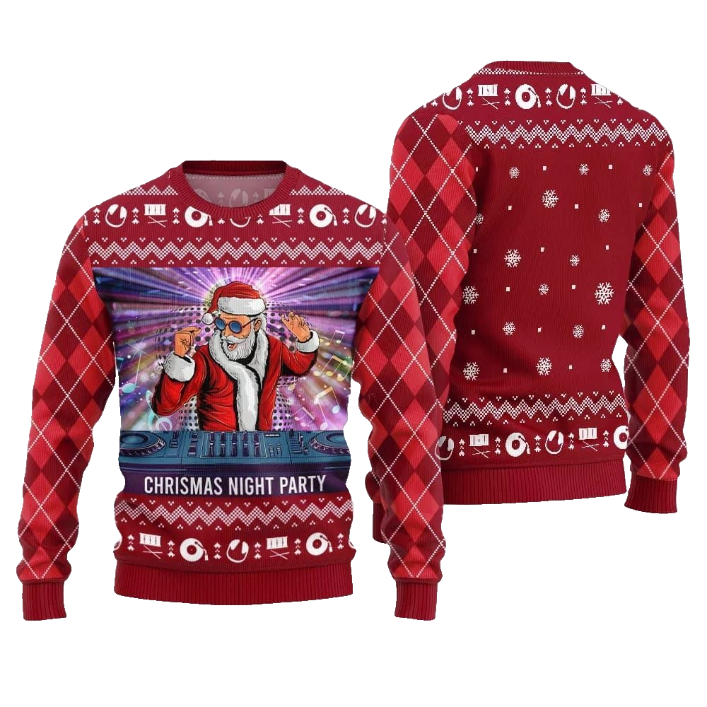 2026 Christmas Night Party DJ Santa Ugly Sweater - Moonbestprint
