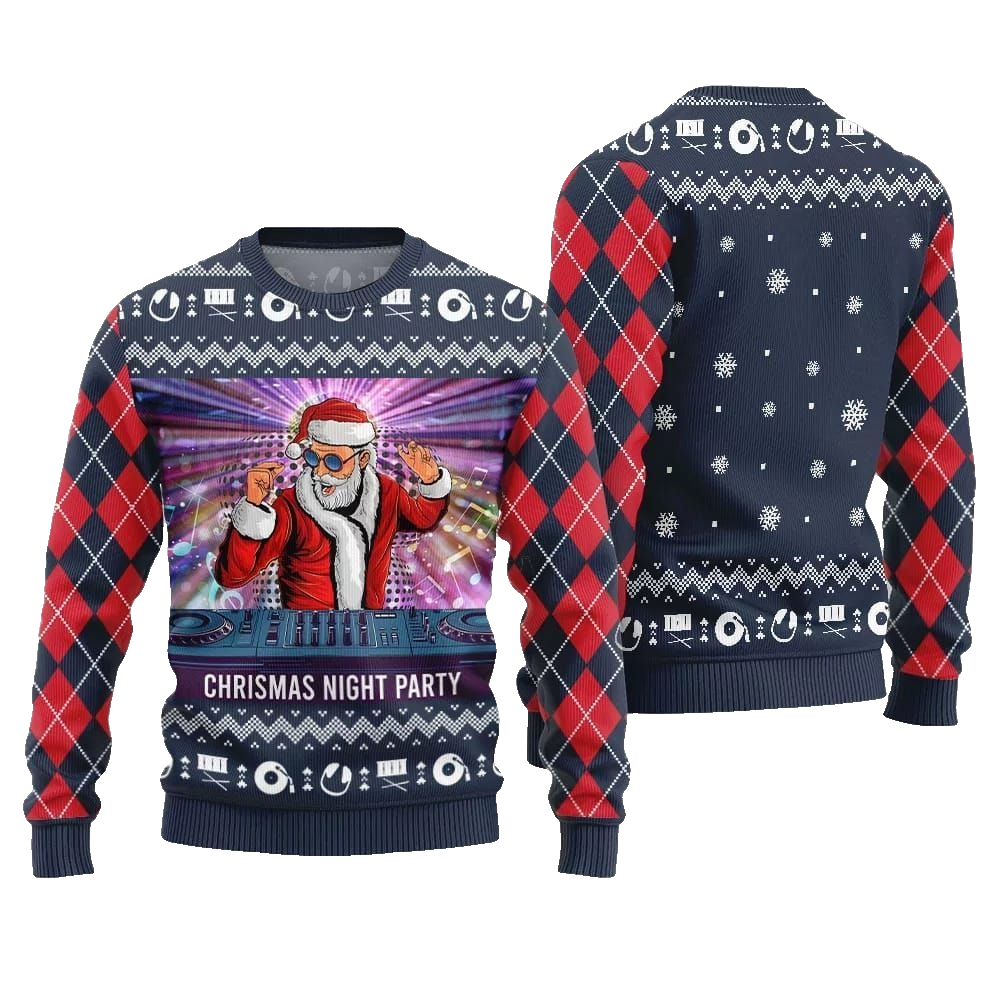 2026 Christmas Night Party DJ Santa Ugly Sweater - Moonbestprint