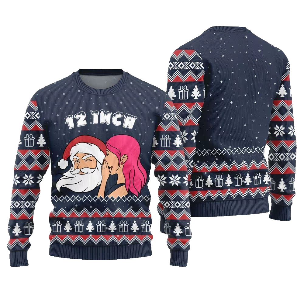 2026 Christmas Naughty Santa 12 Inch Surprise Ugly Christmas Sweater - Moonbestprint