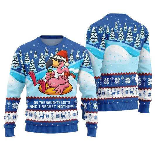 2026 Christmas Naughty List Flamingo Ugly Christmas Sweater - Moonbestprint