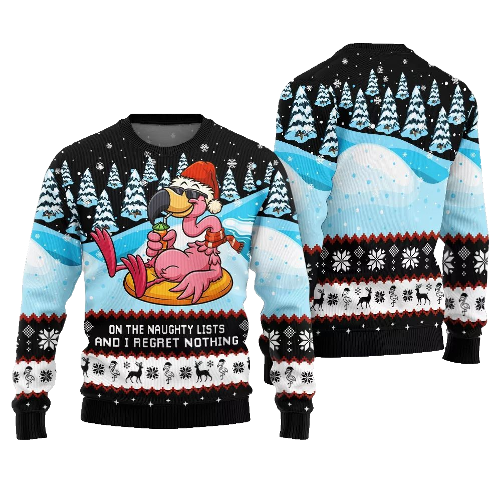 2026 Christmas Naughty List Flamingo Ugly Christmas Sweater - Moonbestprint