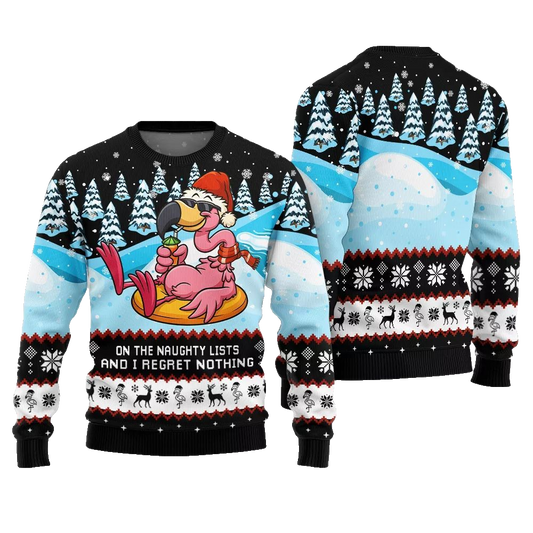 2026 Christmas Naughty List Flamingo Ugly Christmas Sweater - Moonbestprint
