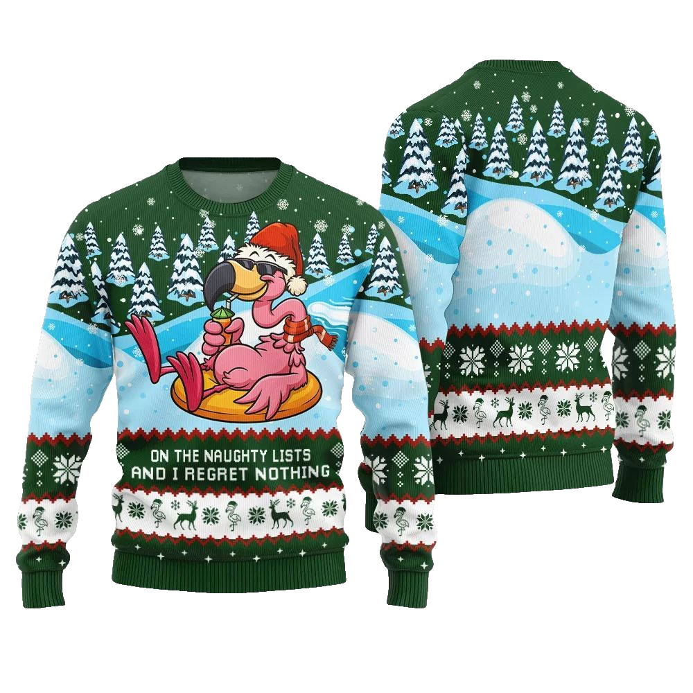 2026 Christmas Naughty List Flamingo Ugly Christmas Sweater - Moonbestprint