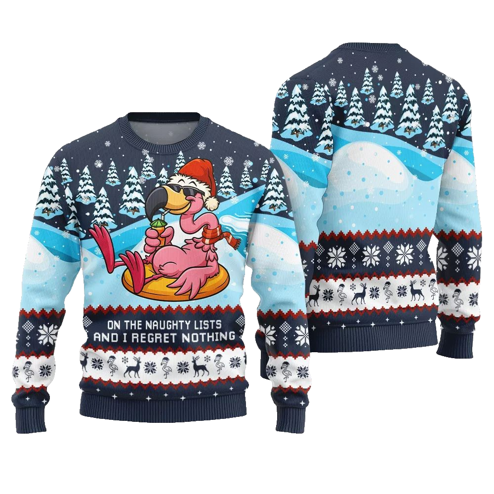 2026 Christmas Naughty List Flamingo Ugly Christmas Sweater - Moonbestprint