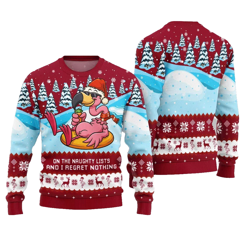 2026 Christmas Naughty List Flamingo Ugly Christmas Sweater - Moonbestprint