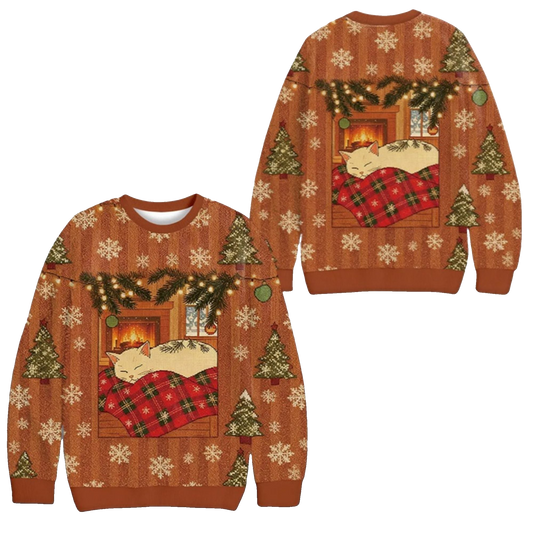 2026 Christmas Napping Cat Funny Ugly Sweater - Moonbestprint
