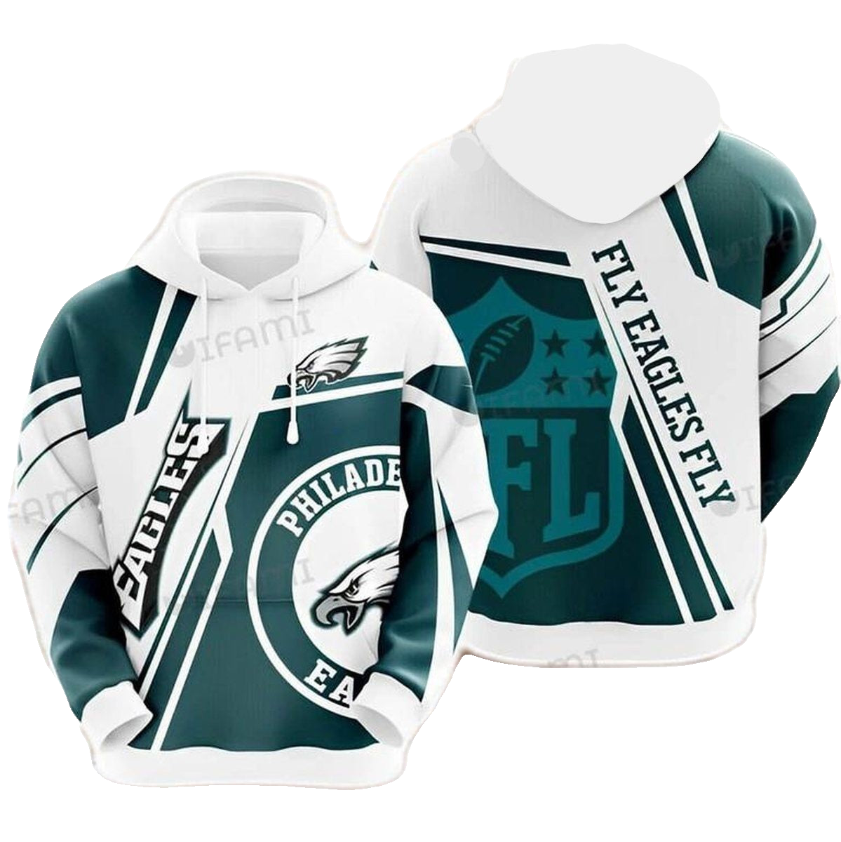 Philadelphia Eagles Nlf Logo White Kelly Green All Over Print Hoodie - Moonbestprint