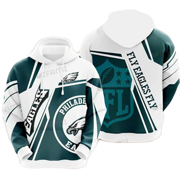 Philadelphia Eagles Nlf Logo White Kelly Green All Over Print Hoodie - Moonbestprint