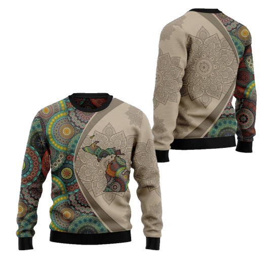 2026 Christmas Michigan Mandala Ugly Christmas Sweater - Moonbestprint