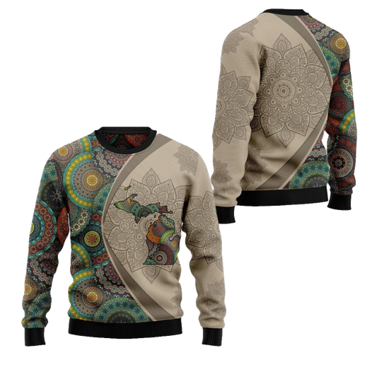 2026 Christmas Michigan Mandala Ugly Christmas Sweater - Moonbestprint