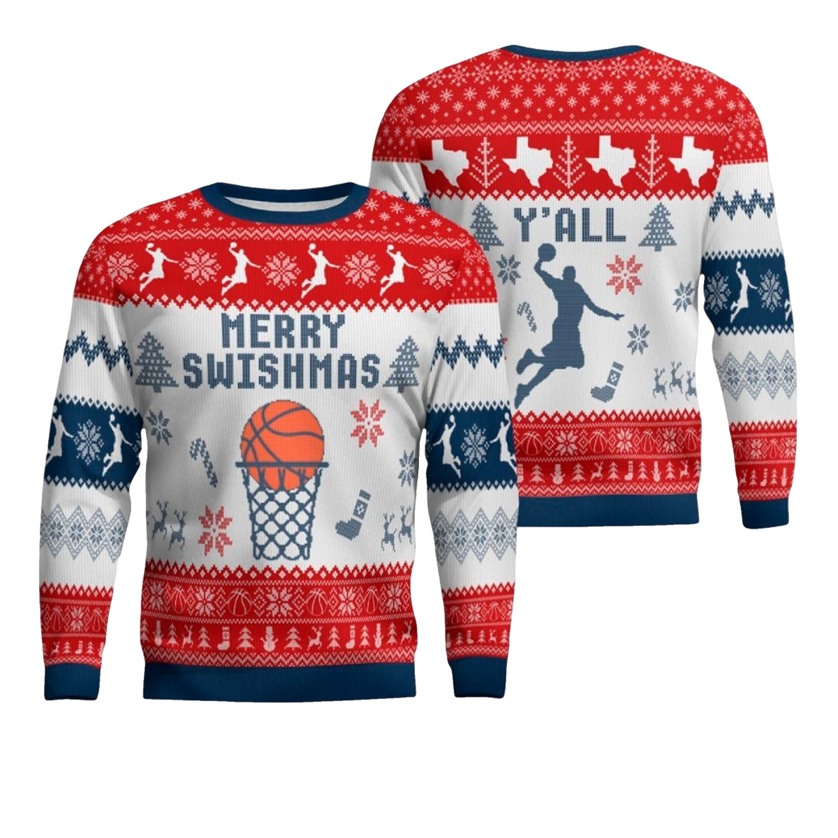 2026 Christmas Merry Swishmas Y'all Texas Basketball Ugly Sweater - Moonbestprint