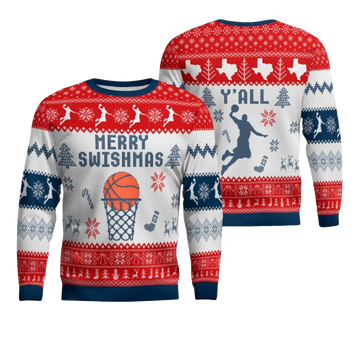 2026 Christmas Merry Swishmas Y'all Texas Basketball Ugly Sweater - Moonbestprint