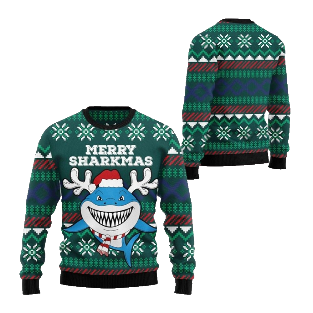 2026 Christmas Merry Sharkmas Ugly Christmas Sweater - Moonbestprint