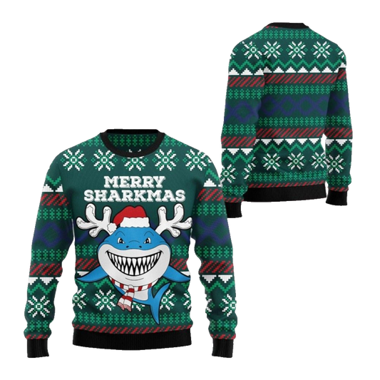 2026 Christmas Merry Sharkmas Ugly Christmas Sweater - Moonbestprint