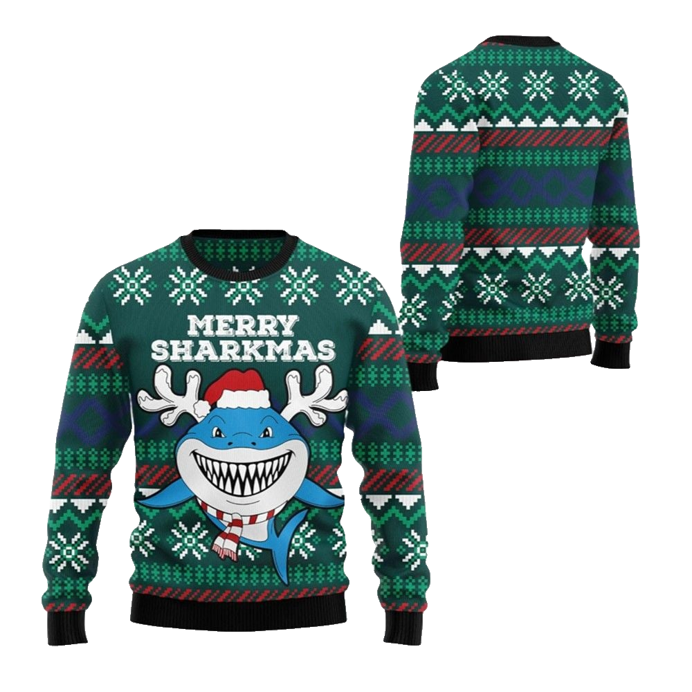 2026 Christmas Merry Sharkmas Ugly Christmas Sweater - Moonbestprint