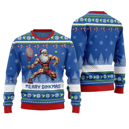 2026 Christmas Merry Dinkmas Santa Playing Pickleball Ugly Sweater - Moonbestprint