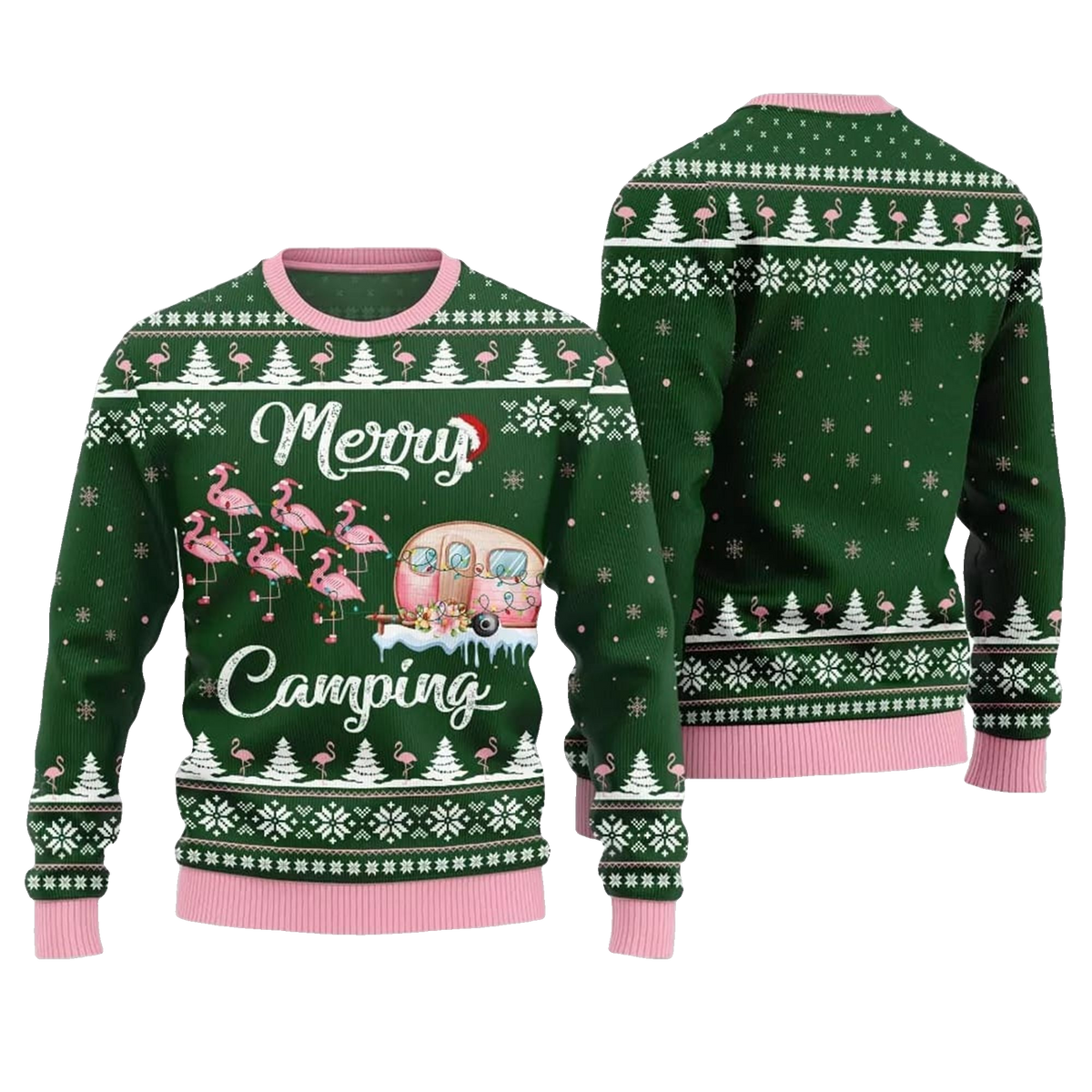 2026 Christmas Merry Camping Flamingo Ugly Sweater - Moonbestprint