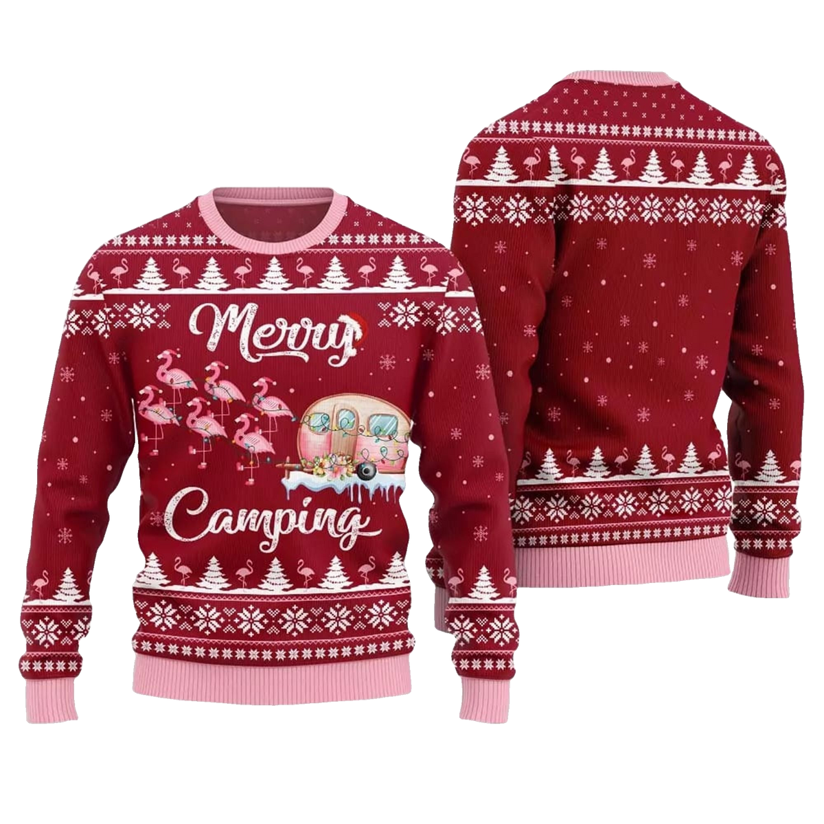 2026 Christmas Merry Camping Flamingo Ugly Sweater - Moonbestprint