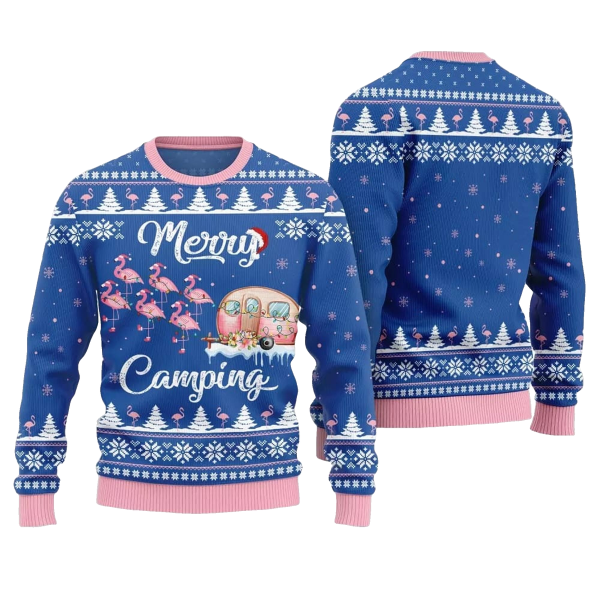 2026 Christmas Merry Camping Flamingo Ugly Sweater - Moonbestprint