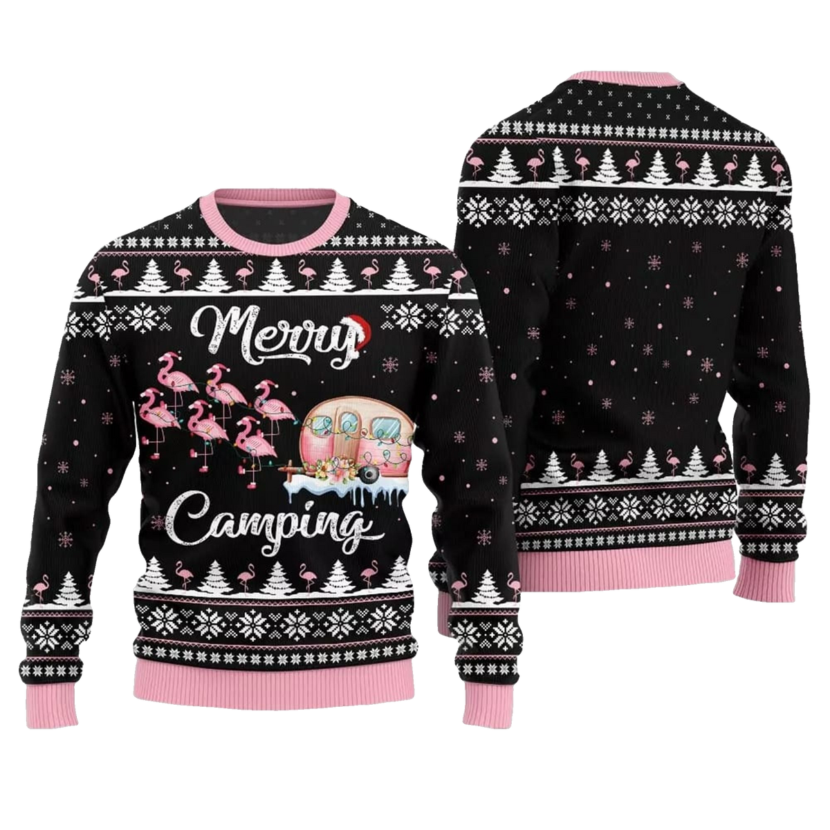 2026 Christmas Merry Camping Flamingo Ugly Sweater - Moonbestprint