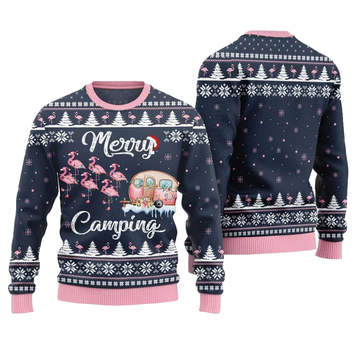 2026 Christmas Merry Camping Flamingo Ugly Sweater - Moonbestprint
