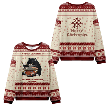 2026 Christmas Meowy Christmas Ramen Ugly Sweater - Moonbestprint