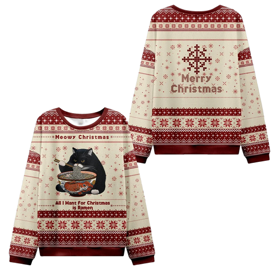 2026 Christmas Meowy Christmas Ramen Ugly Sweater - Moonbestprint