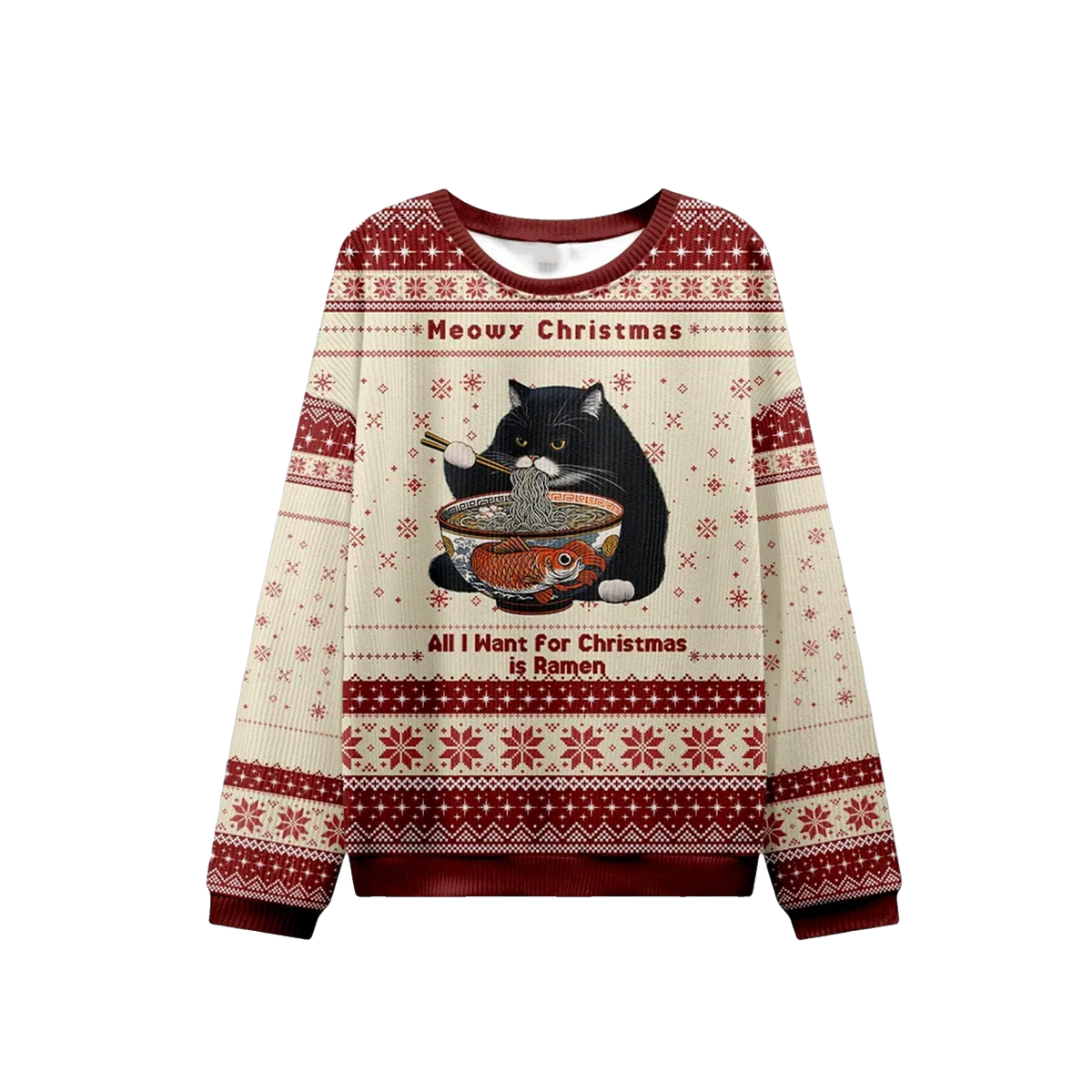 2026 Christmas Meowy Christmas Ramen Ugly Sweater - Moonbestprint