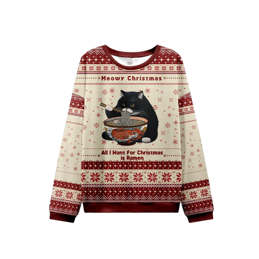 2026 Christmas Meowy Christmas Ramen Ugly Sweater - Moonbestprint