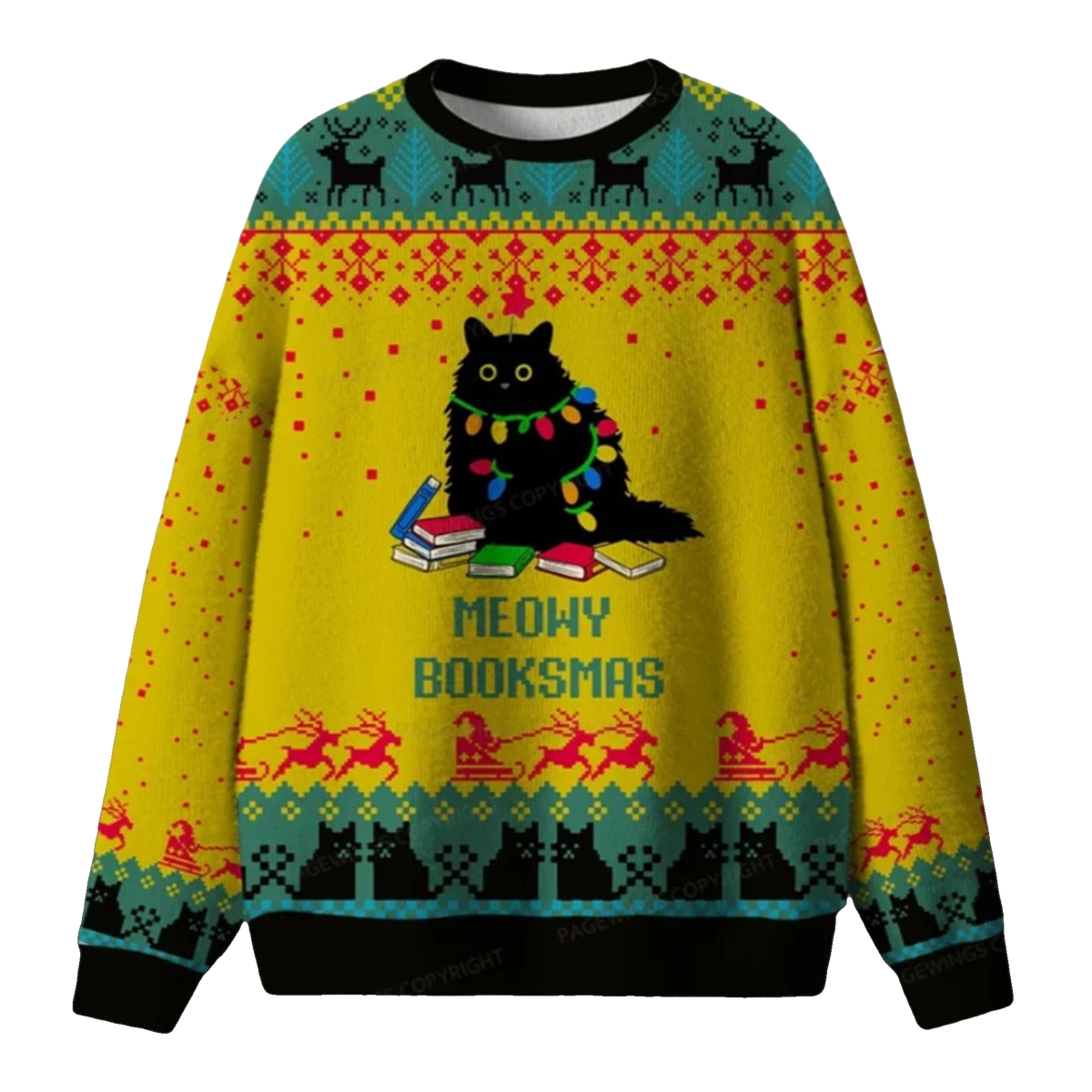 2026 Christmas Meowy Booksmas Ugly Sweater - Moonbestprint