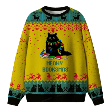 2026 Christmas Meowy Booksmas Ugly Sweater - Moonbestprint