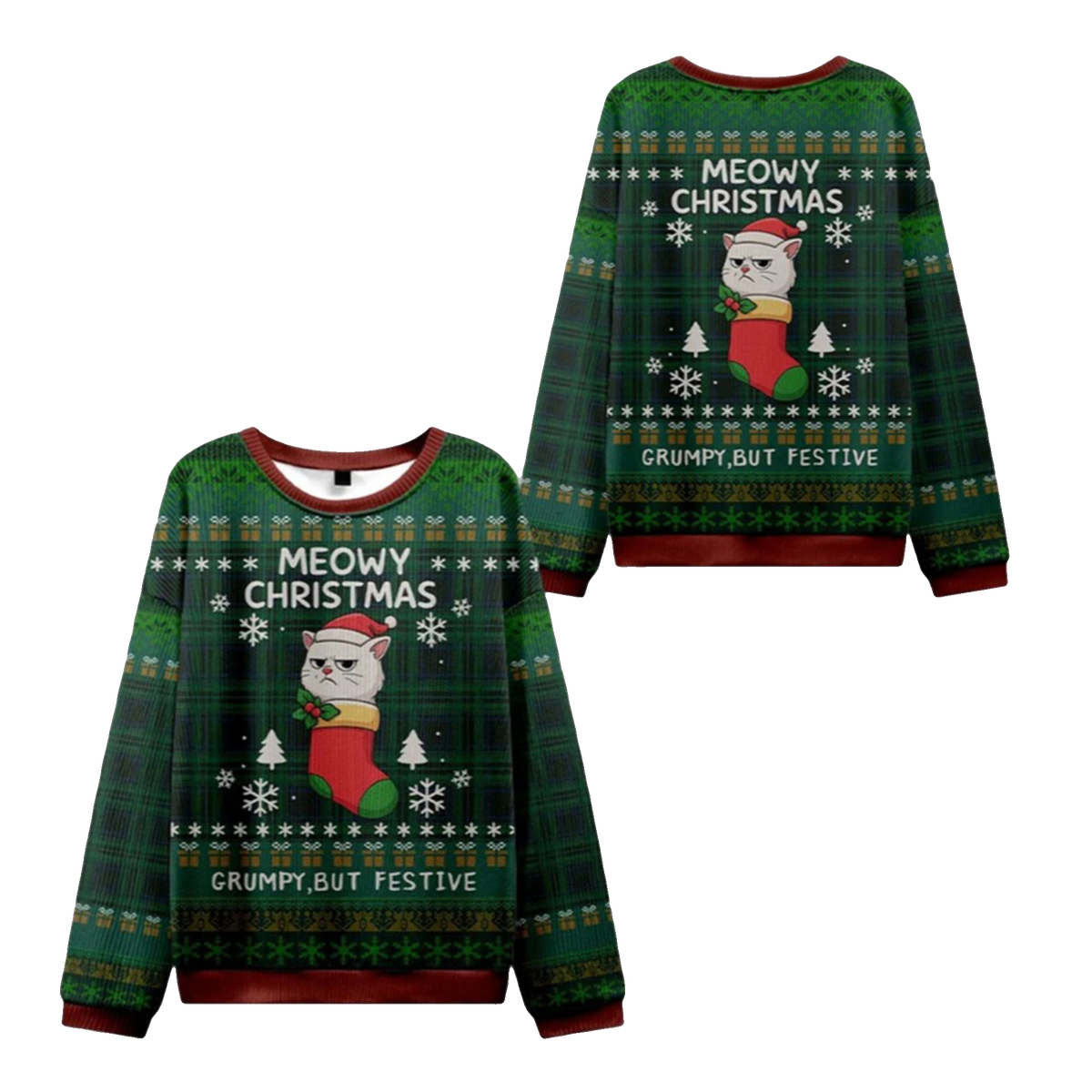 2026 Christmas Meowy & Grumpy Festive Ugly Sweater - Moonbestprint