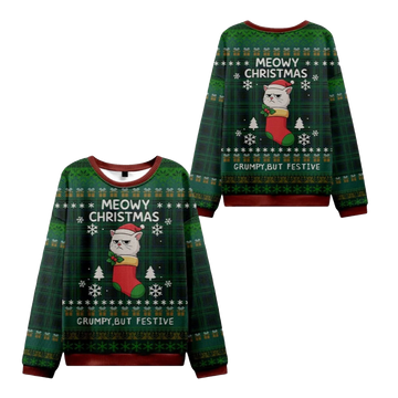 2026 Christmas Meowy & Grumpy Festive Ugly Sweater - Moonbestprint