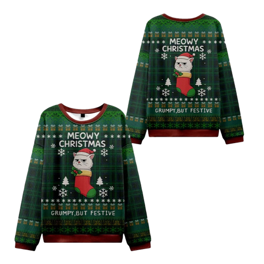 2026 Christmas Meowy & Grumpy Festive Ugly Sweater - Moonbestprint