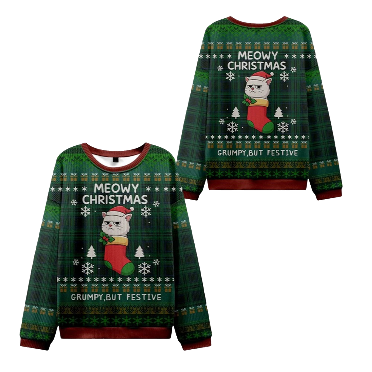2026 Christmas Meowy & Grumpy Festive Ugly Sweater - Moonbestprint