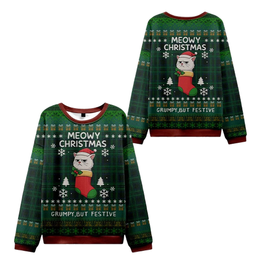 2026 Christmas Meowy & Grumpy Festive Ugly Sweater - Moonbestprint