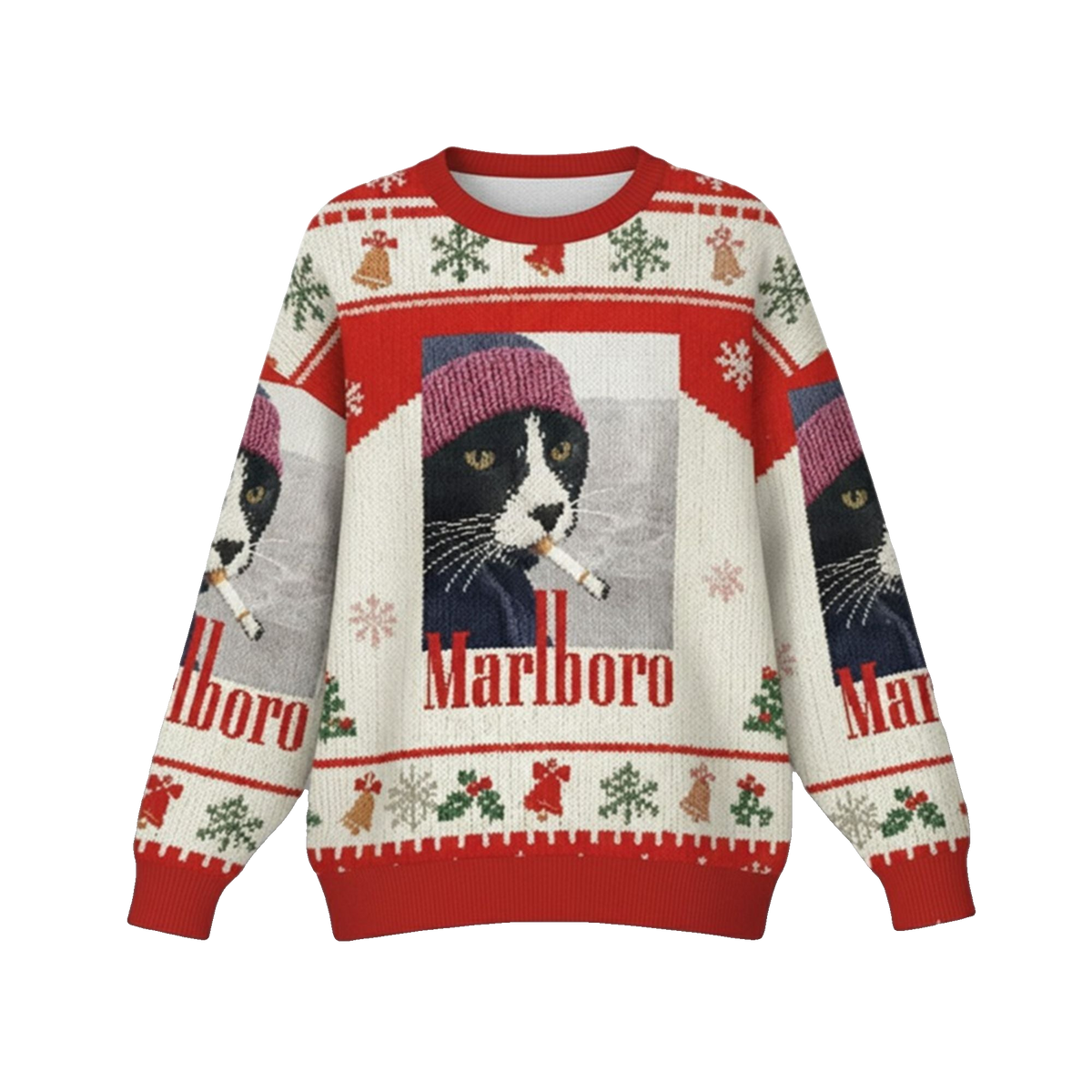 2026 Christmas Marlboro Smoking Cat Ugly Sweater - Moonbestprint