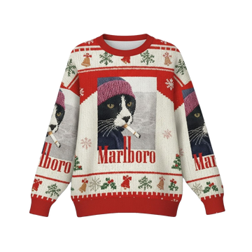 2026 Christmas Marlboro Smoking Cat Ugly Sweater - Moonbestprint