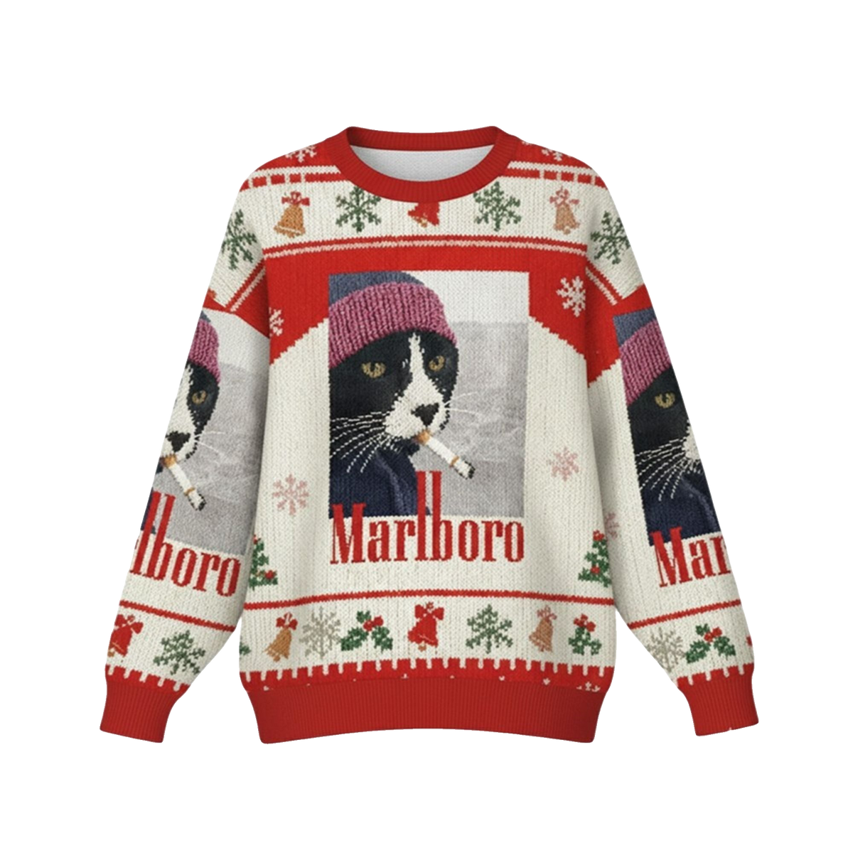 2026 Christmas Marlboro Smoking Cat Ugly Sweater - Moonbestprint