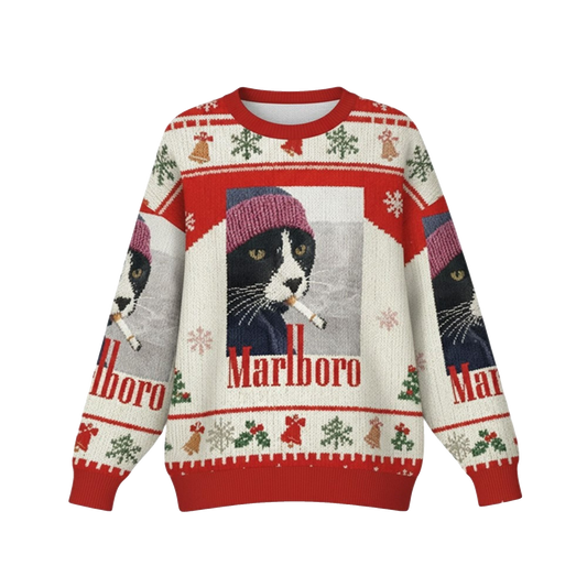 2026 Christmas Marlboro Smoking Cat Ugly Sweater - Moonbestprint