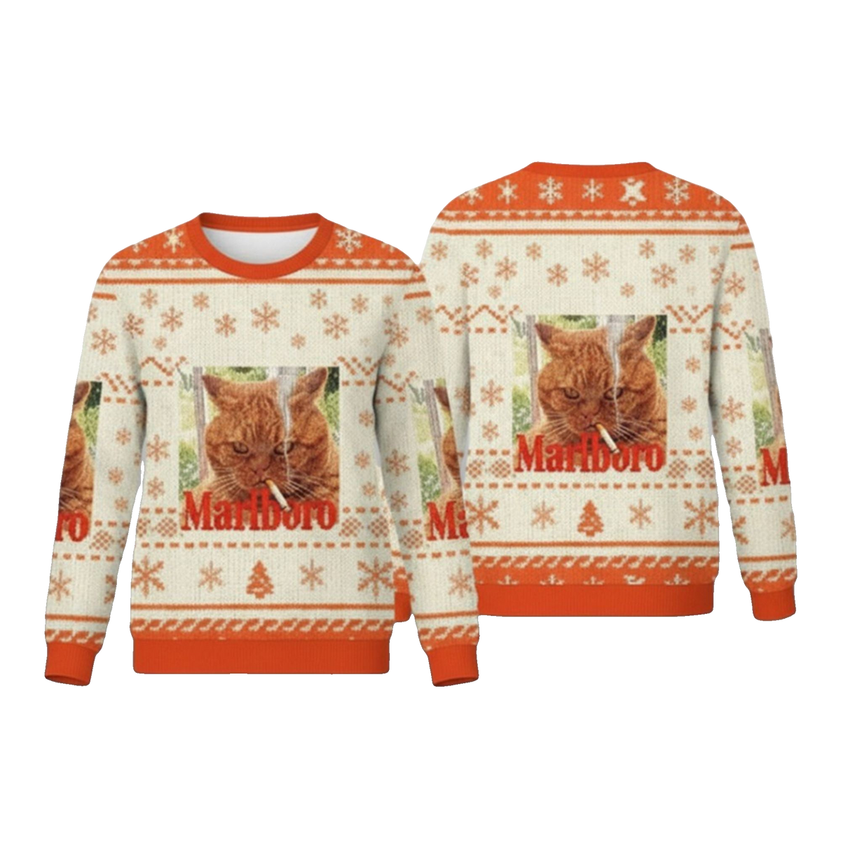 2026 Christmas Marlboro Smoking Cat Meme Ugly Sweater - Moonbestprint