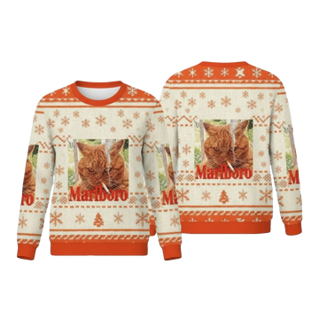 2026 Christmas Marlboro Smoking Cat Meme Ugly Sweater - Moonbestprint