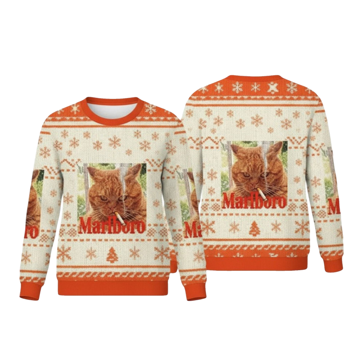 2026 Christmas Marlboro Smoking Cat Meme Ugly Sweater - Moonbestprint