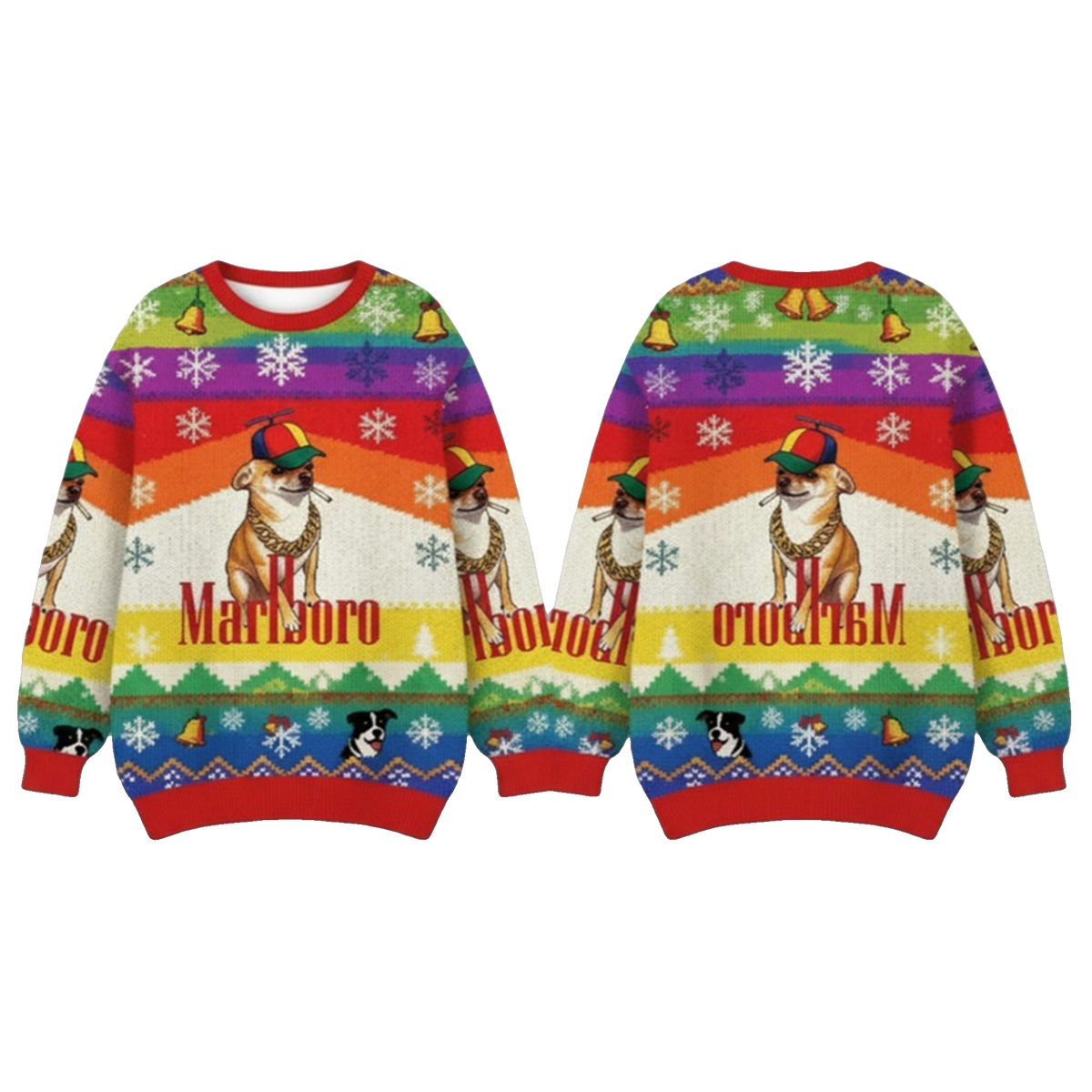 2026 Christmas Marlboro Chihuahua Smoking Meme Ugly Sweater - Moonbestprint