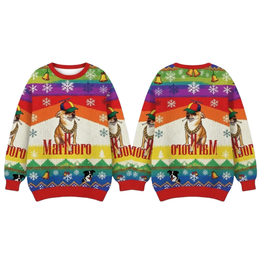 2026 Christmas Marlboro Chihuahua Smoking Meme Ugly Sweater - Moonbestprint