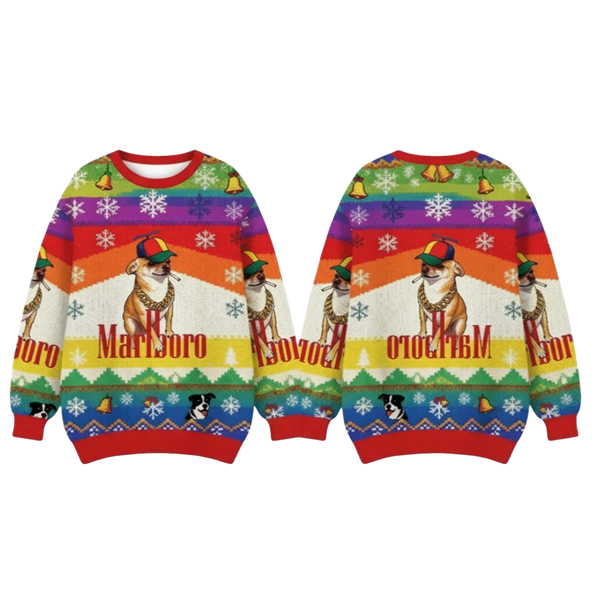 2026 Christmas Marlboro Chihuahua Smoking Meme Ugly Sweater - Moonbestprint